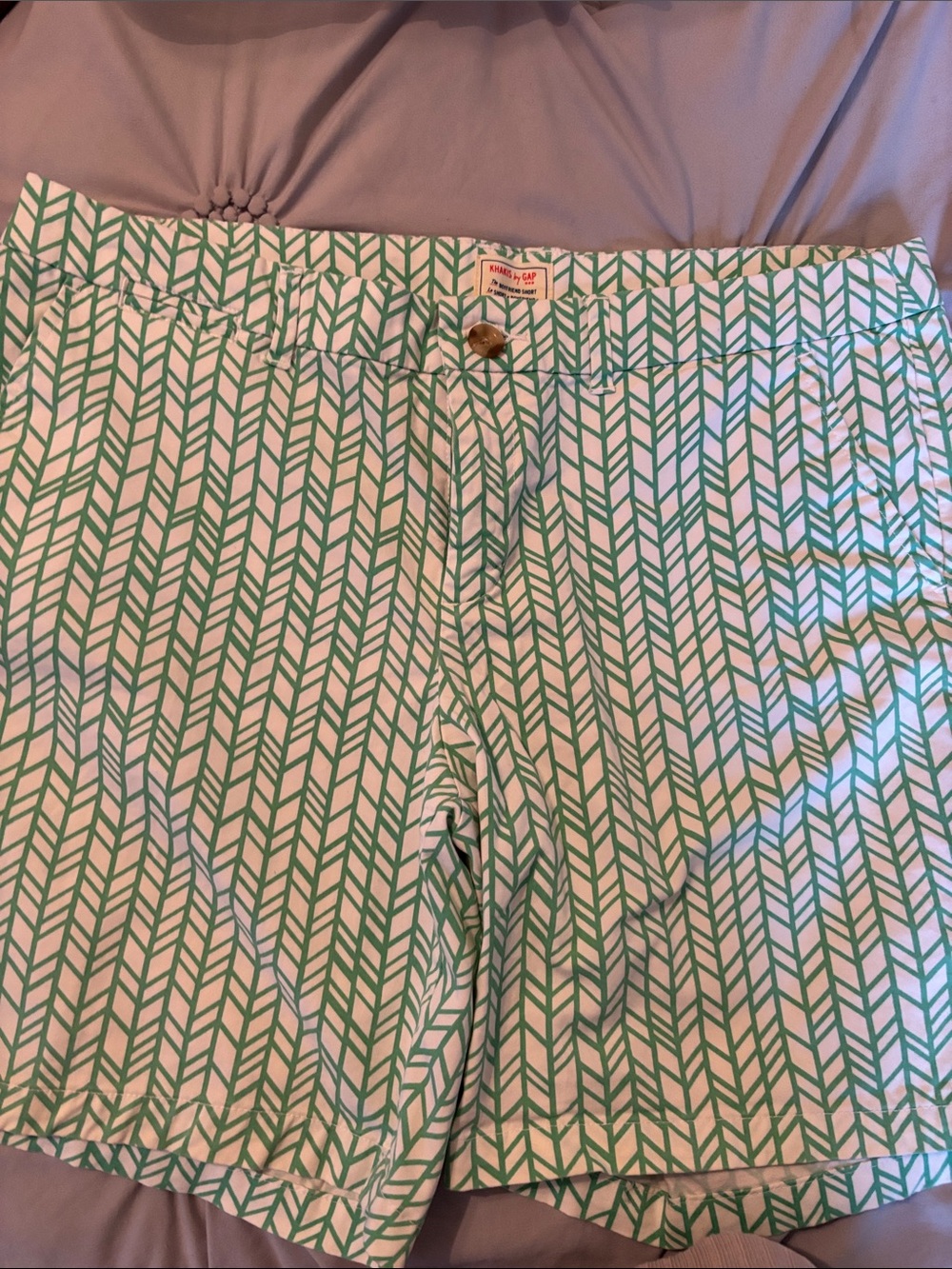 GAP White Shorts with Green Geometric Print